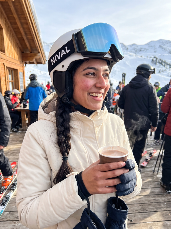 Rider wearing NIVAL heated goggles