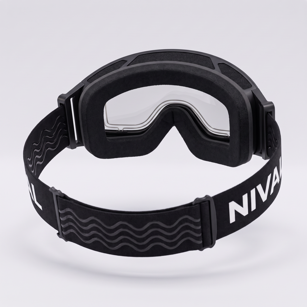 NIVAL goggle inside view with face foam and silicone strap