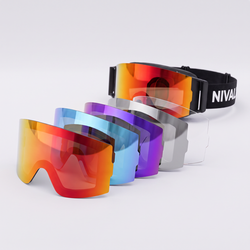 NIVAL magnetic spare lenses in red, ice blue, purple, silver and transparent