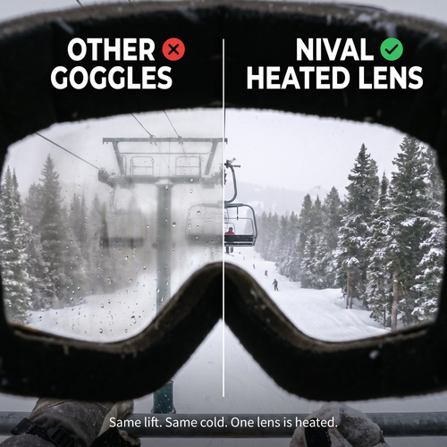 View through other goggles fogged vs NIVAL heated lens clear