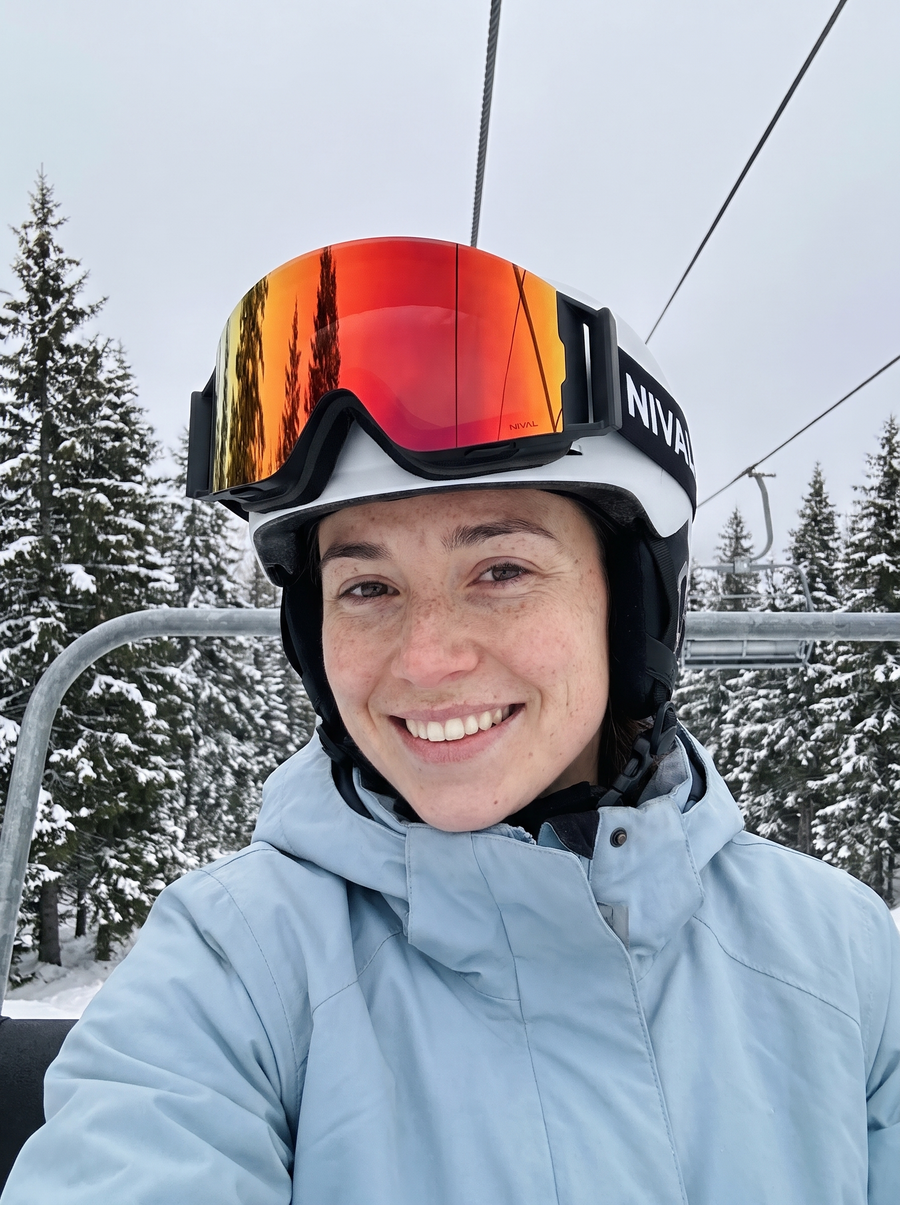 Rider wearing NIVAL heated goggles