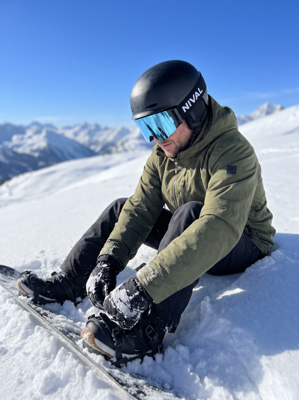 Rider wearing NIVAL heated goggles