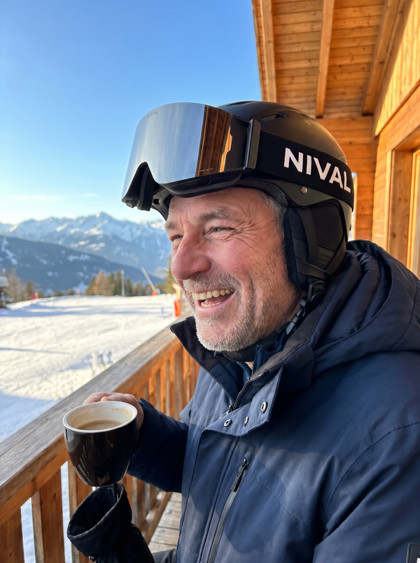 Rider wearing NIVAL heated goggles