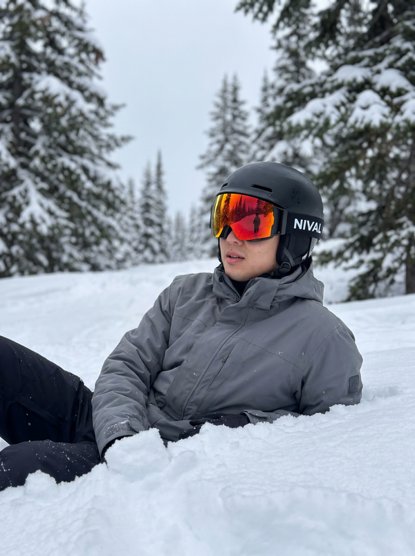 Rider wearing NIVAL heated goggles