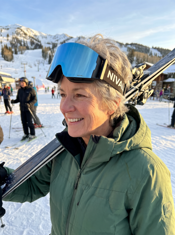 Rider wearing NIVAL heated goggles