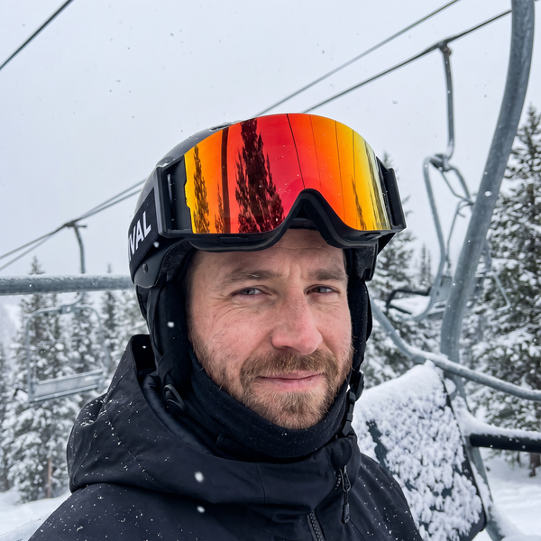 Rider wearing NIVAL heated goggles